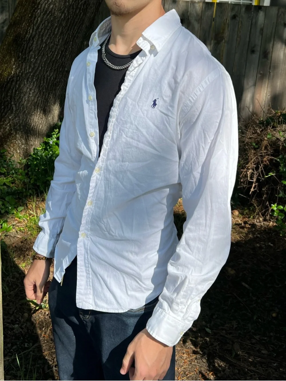 Ralph Lauren White Button-Down Shirt MEN CUSTOM FIT Navy Polo Logo long sleeve - Picture 4 of 10
